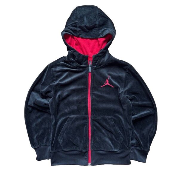 Boy's Youth Nike Jordan Full Zip Velour Hoodie Jacket Black Size Small (6-10Y) - Picture 1 of 6